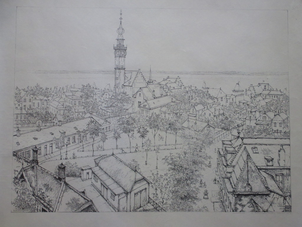 Willem Minderman, Panorama over Veere, Litho verkocht voor € 60!
