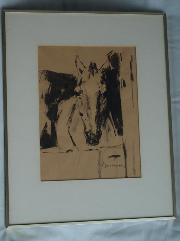 Jan Groenestein : Inkttekening , Paardenhoofd – gesigneerd & ingelijst - ca 1960 kopen? Bied vanaf 125!