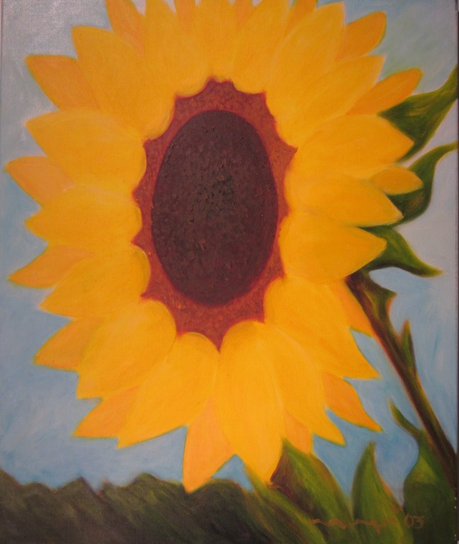 Dirk Meyer (Alkmaar) - Olieverf schilderij Zonnebloem 2003 verkocht voor € 145!