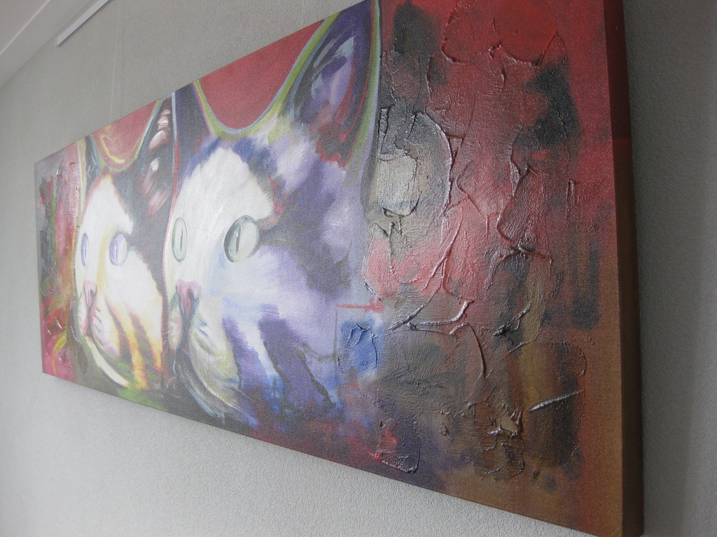 Claus Costa, Acryl, Poezen kopen? Bied vanaf 400!