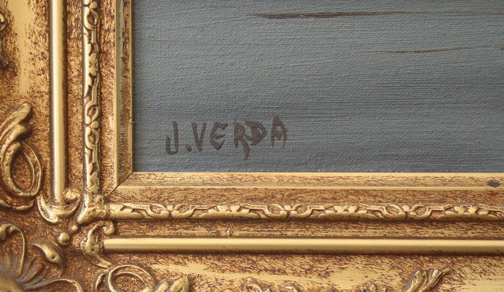 J. Verda (20e eeuw) - olieverf op doek - boerderij met molen aan het water kopen? Bied vanaf 80!