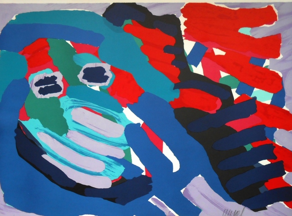 Karel Appel: 'Another Blue Head Again' Handgesigneerde kleurenlithografie 1978 verkocht voor € 500!