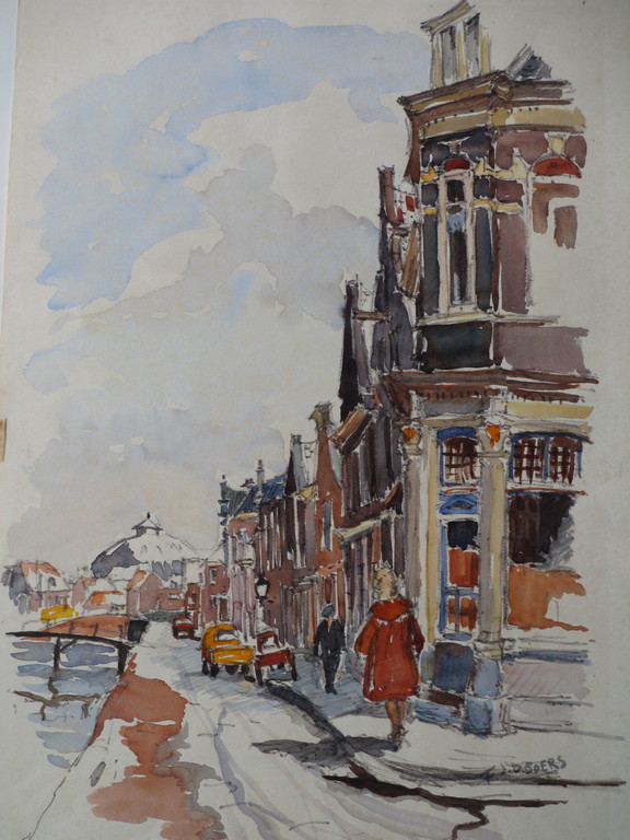 Frans Boers - Frans Boers, Burgwal Haarlem, Aquarel kopen? Bied vanaf 1!