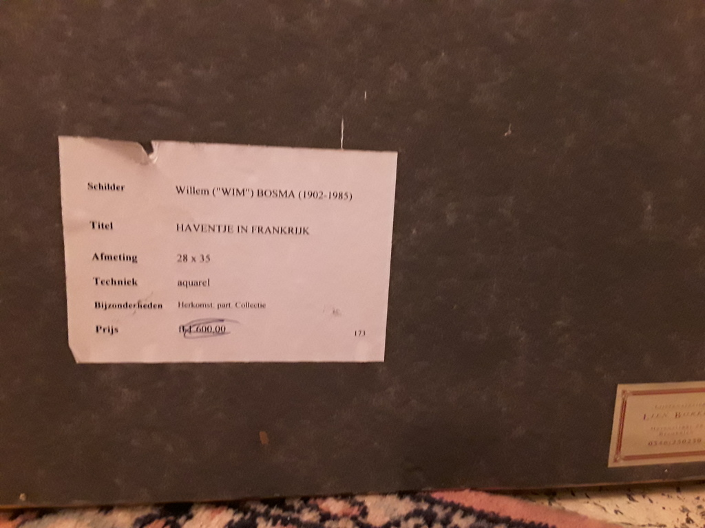 Wim Bosma tekening/aquarel.,,haventje in Frankrijk. kopen? Bied vanaf 20!