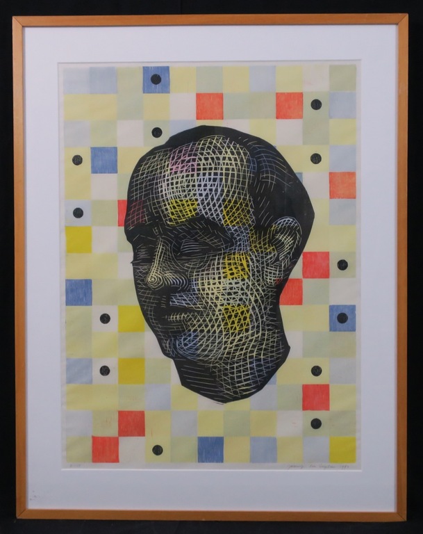 Jacomijn den Engelsen: Houtsnede en lino, Zonder titel (hoofd) - Ingelijst kopen? Bied vanaf 80!