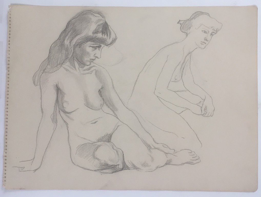 Onbekende kunstenaar -  Schets potlood op papier - 2 x naakt kopen? Bied vanaf 1!