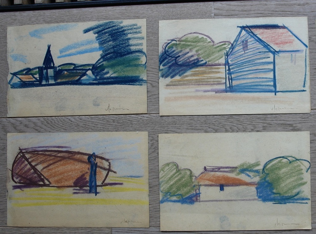 Hans van Ieperen 1909-1995. 4 pasteltekeningen kopen? Bied vanaf 25!