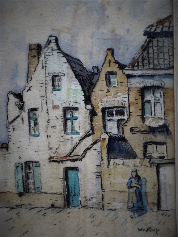 Fraai 1930 Aquarel "vrouw in Vissersdorp" van Larense Scholer Willem Knip (1883- kopen? Bied vanaf 1!
