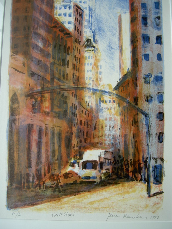 Jeroen Hermkens, kleurenlitho, Wallstreet verkocht voor € 150!