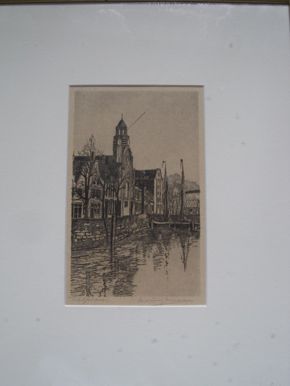 Marius Janssen 1885-1957 mooie ets "Delfshaven" gesigneerd omstreeks 1920 kopen? Bied vanaf 1!