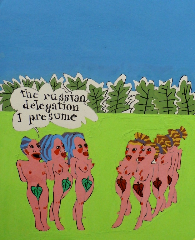 Kees Spermon - acryl op papier: The Russian delegation I presume verkocht voor € 50!