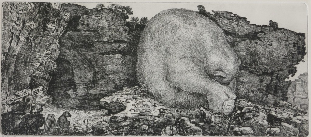 Anneke Kuijper: Ets, Slapende beer -Ingelijst kopen? Bied vanaf 1!