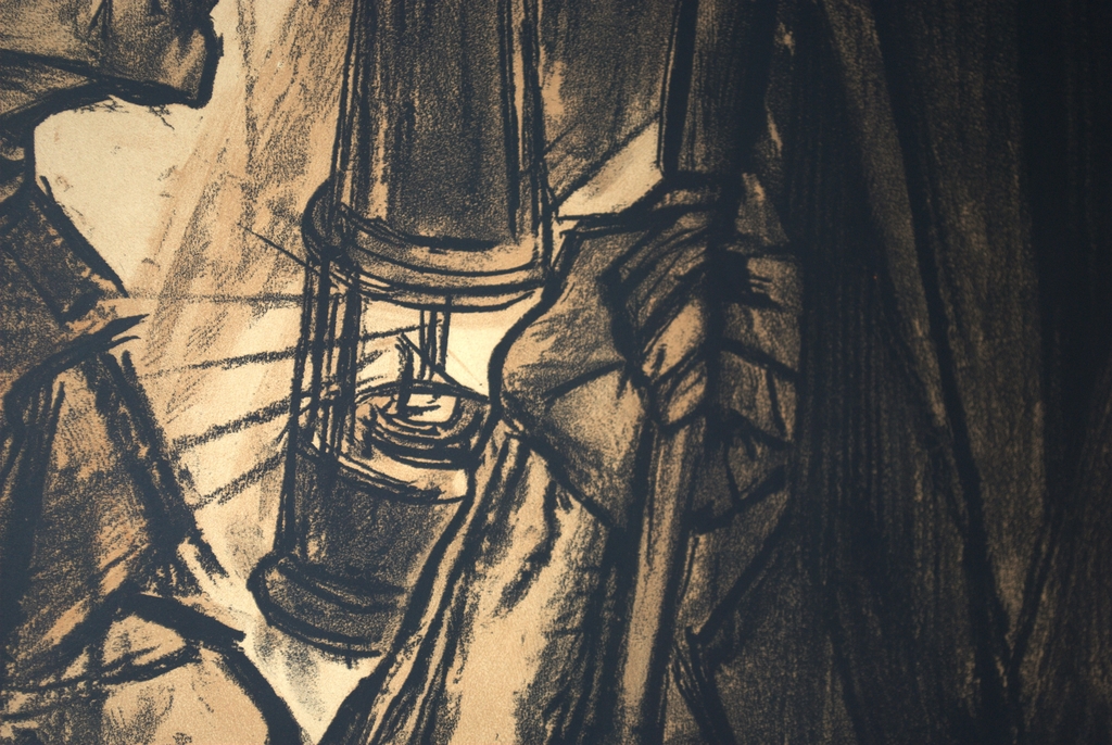 Litho in kleur van een mijnwerker- izgst - 1915 - groot: 63x70 cm kopen? Bied vanaf 115!