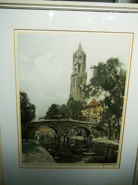 Roger Hebbelinck: Oude Gracht met Domtoren Utrecht -ets aquatint circa 1960- kopen? Bied vanaf 35!