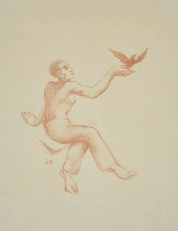 John Raedecker: Litho. Man met vogel. kopen? Bied vanaf 40!