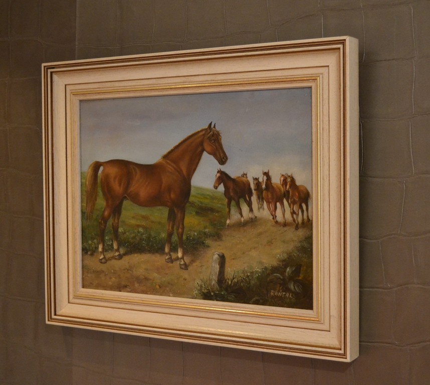 Hongaarse school: olieverf op paneel, paarden kopen? Bied vanaf 1!