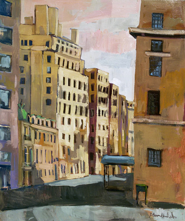 Jeroen Hermkens - New York, olieverf op doek (mooi ingelijst, groot) verkocht voor € 1150!