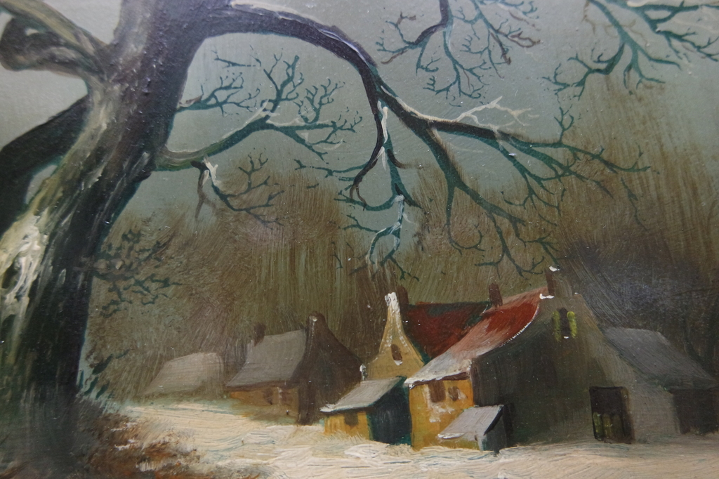Hollandse school: olieverf op paneel , winterlandschap kopen? Bied vanaf 145!