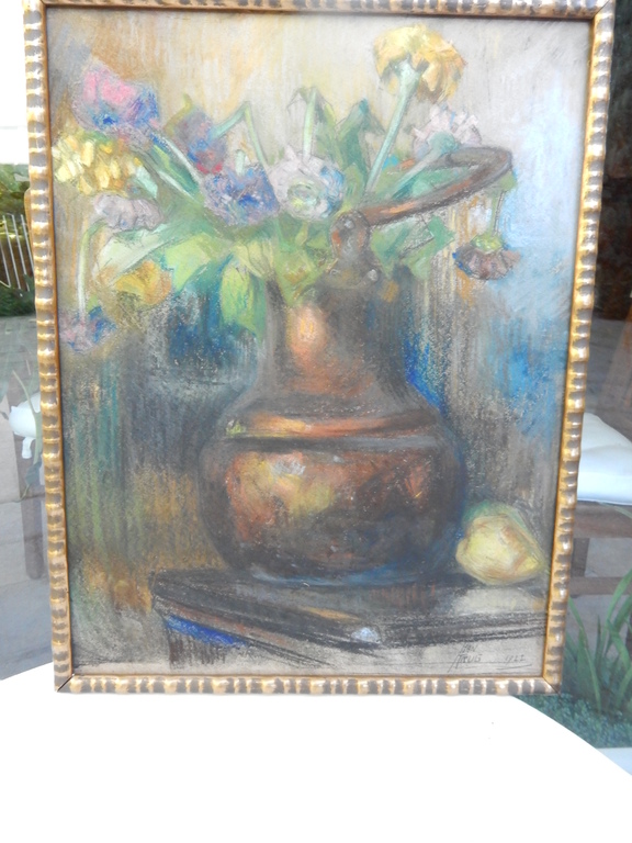 Han Krug, krijttekening, stilleven, koperen pot met bloemen. kopen? Bied vanaf 25!