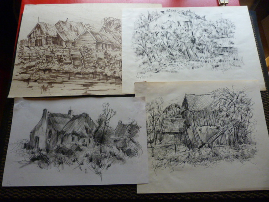 Jobst Heinrich Frese ( 1914 - 1986 ) - 4 x  tekening/aquarel kopen? Bied vanaf 1!