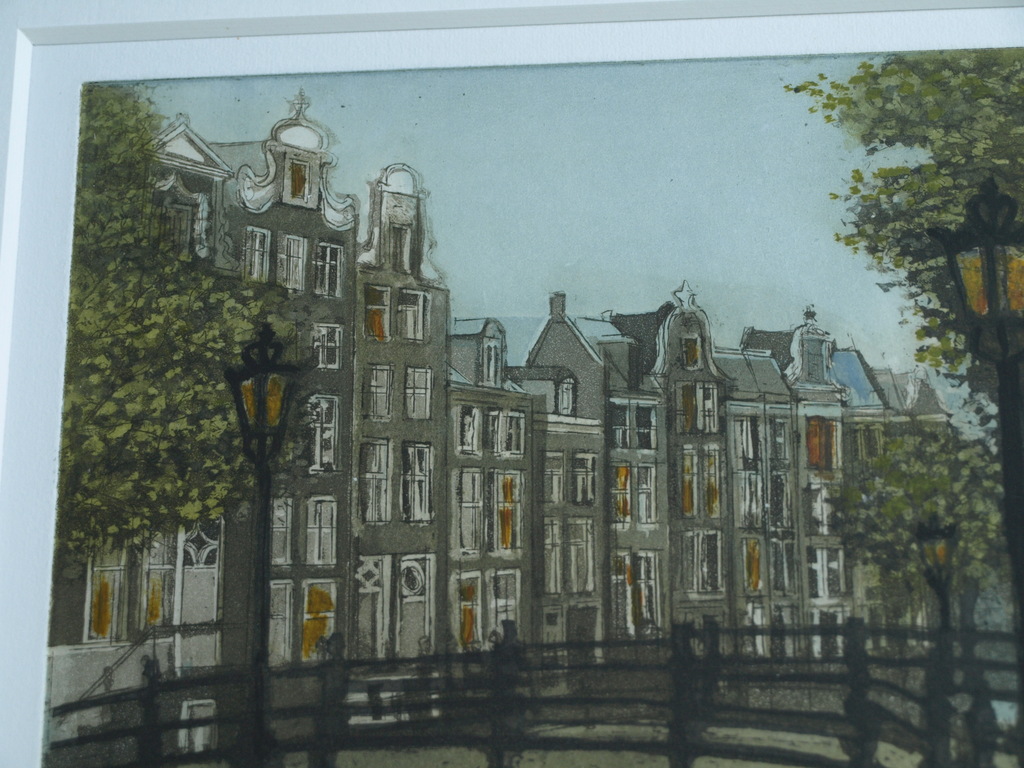 Laetitia de Haas: Kleurenets , Gracht in Amsterdam – Ingelijst – ca 2004 kopen? Bied vanaf 50!
