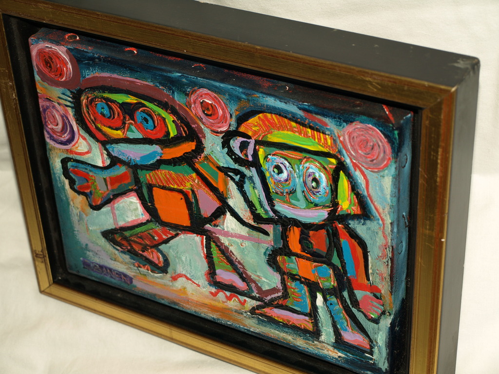 Jasper Banen (1962) – Acryl op doek – ‘Kinderen’  - Gesigneerd & ingelijst –1997 kopen? Bied vanaf 50!