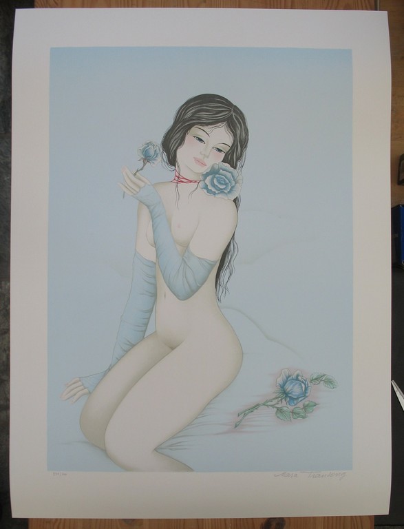 Mara Tran-Long, kleurenlithografie, Nu à La Rose kopen? Bied vanaf 1!