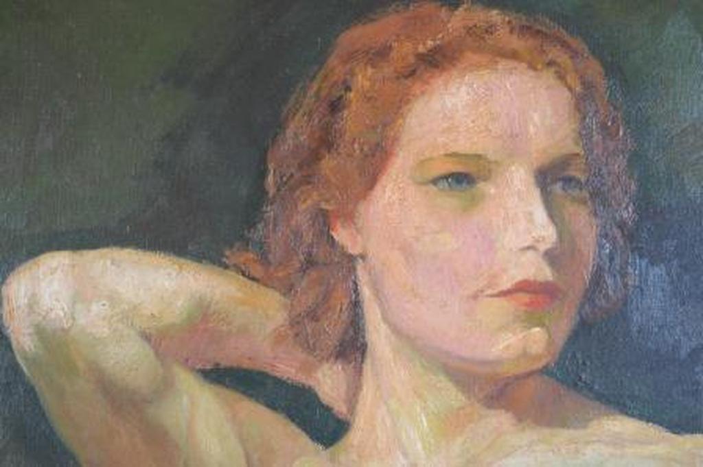 Onleesbare signatuur ( gewist ? ) naakt met arm in nek z.j. 50x80  kopen? Bied vanaf 250!