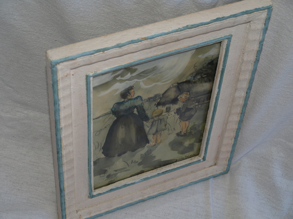 Bertha Coenen (1913-1968) – Aquarel – Moeder met kinderen – Gesigneerd – ca 1950 kopen? Bied vanaf 45!