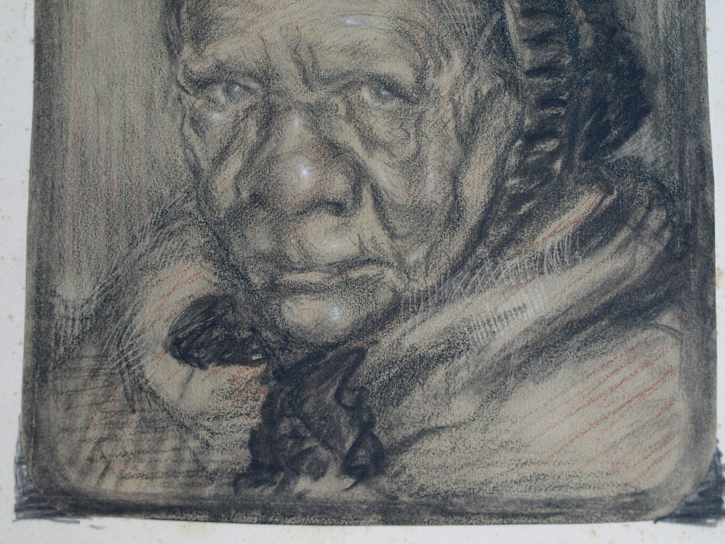 Onbekend : Tekening , Portret vrouw, omhoog kijkend – ca 1920 - Elias Smalhout kopen? Bied vanaf 1!