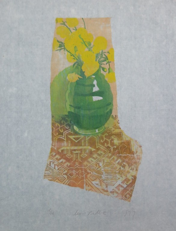 Leon Tebbe: Houtsnede op Japans papier, Bloemstilleven verkocht voor € 46!