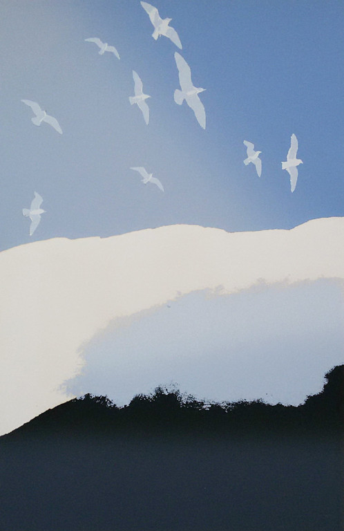 Jan Hendrix - Vogels en wolken, zeefdruk verkocht voor € 60!