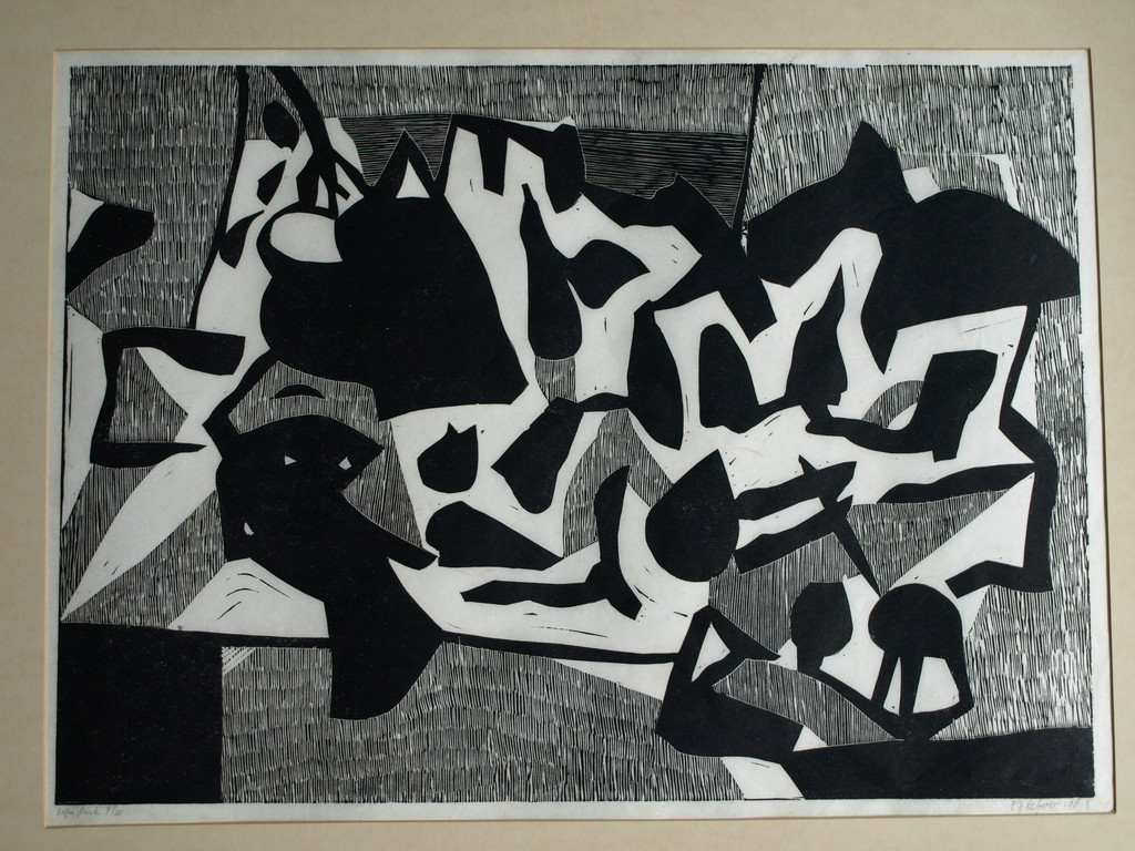 Frans de Boo (1925-1999) : Linosnede, Table – gesigneerd – 1983 kopen? Bied vanaf 1!