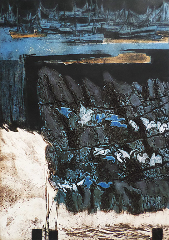 Ru van Rossem – Het getij IV, aquatint ets met reliëfdruk verkocht voor € 175!