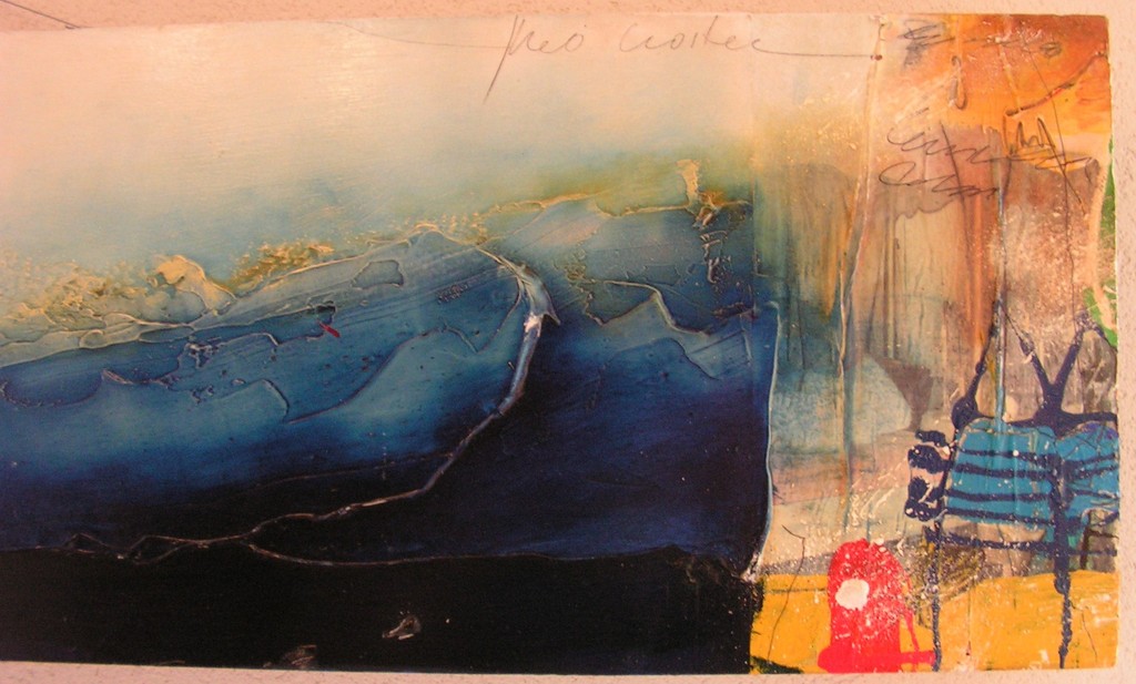 Theo Koster - Gemengde techniek op hout  -  Blue wave. Zeer groot werk op hout! kopen? Bied vanaf 750!