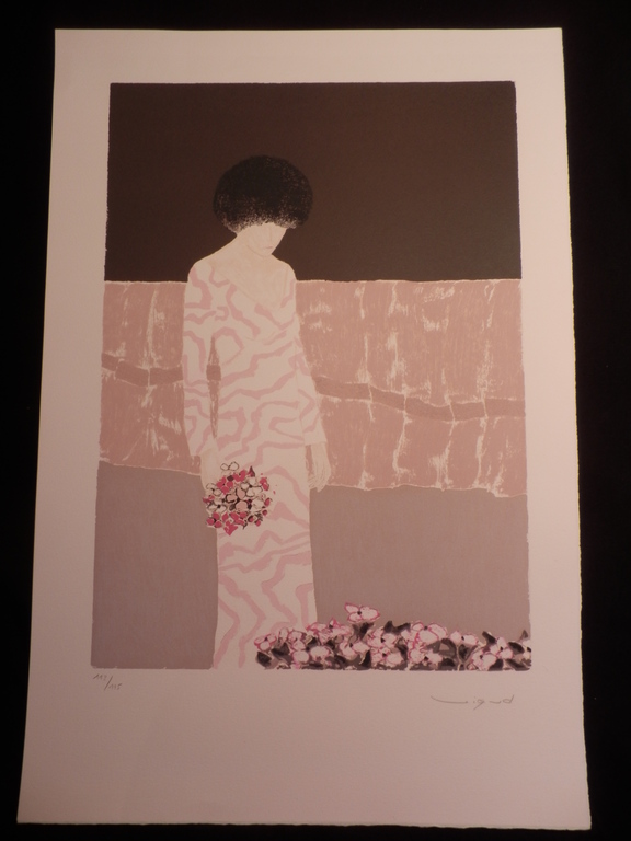 ANDRE VIGUD - LITHO - FEMME AVEC FLEURS kopen? Bied vanaf 12!