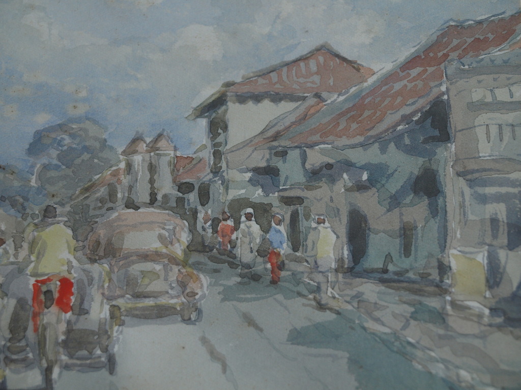 Soewardja : Aquarel – Stadssgezicht Indonesië - gesigneerd – ca 1935 kopen? Bied vanaf 1!