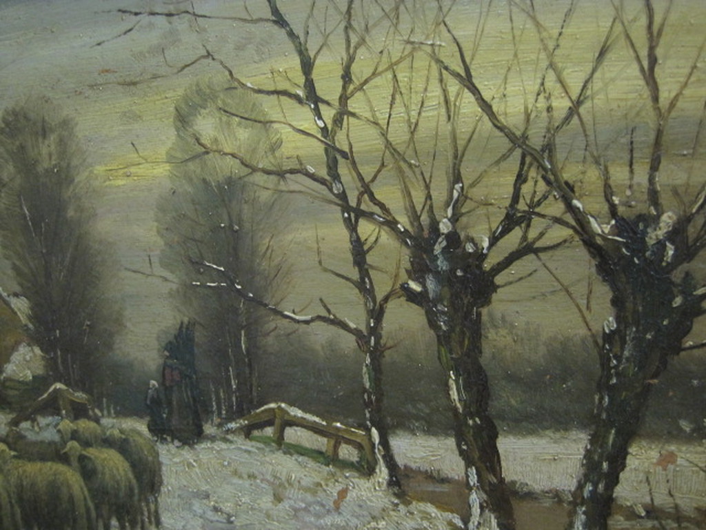 omstreeks 1920 olieverf "schapen in de sneeuw" niet gesigneerd kopen? Bied vanaf 1!