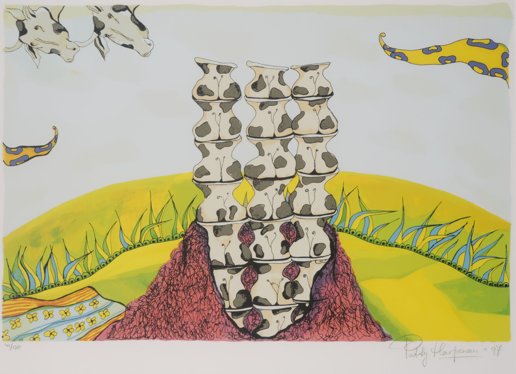 Patty Harpenau: Zeefdruk, Stapel op koeien - Ingelijst kopen? Bied vanaf 1!