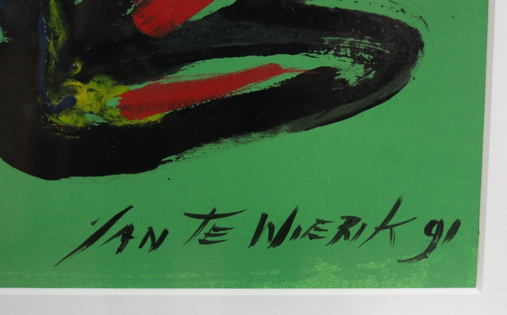 Jan te Wierik: Acryl op papier, Zonder titel (groen) - Ingelijst (Groot) kopen? Bied vanaf 800!