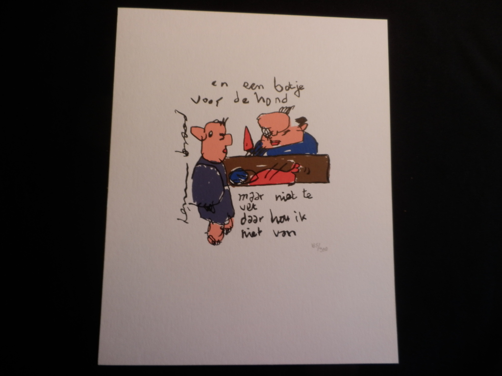 BOTJE VOOR DE HOND Zeefdruk verkocht voor € 50!