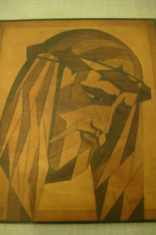 H.J.Wesseling, Christuskop, geschilderd en ingesneden in hout,hierdoor relief kopen? Bied vanaf 65!