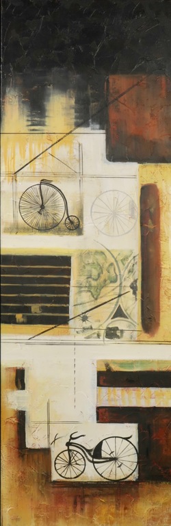 Han Teng: Acryl op linnen, Antique bicycle verkocht voor € 56!