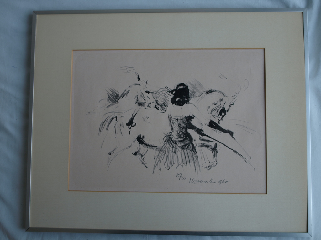 Jan Groenestein : Litho , Circuspaarden – gesigneerd & Ingelijst - 1962 kopen? Bied vanaf 100!