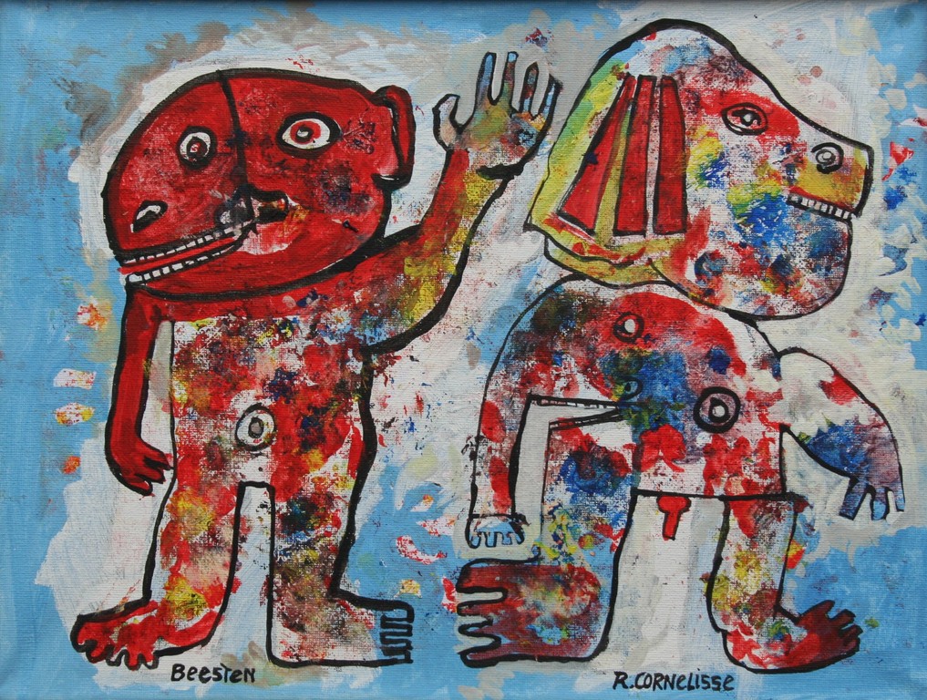 Ruud Cornelisse - Acrylverf op doek - Beesten verkocht voor € 60!