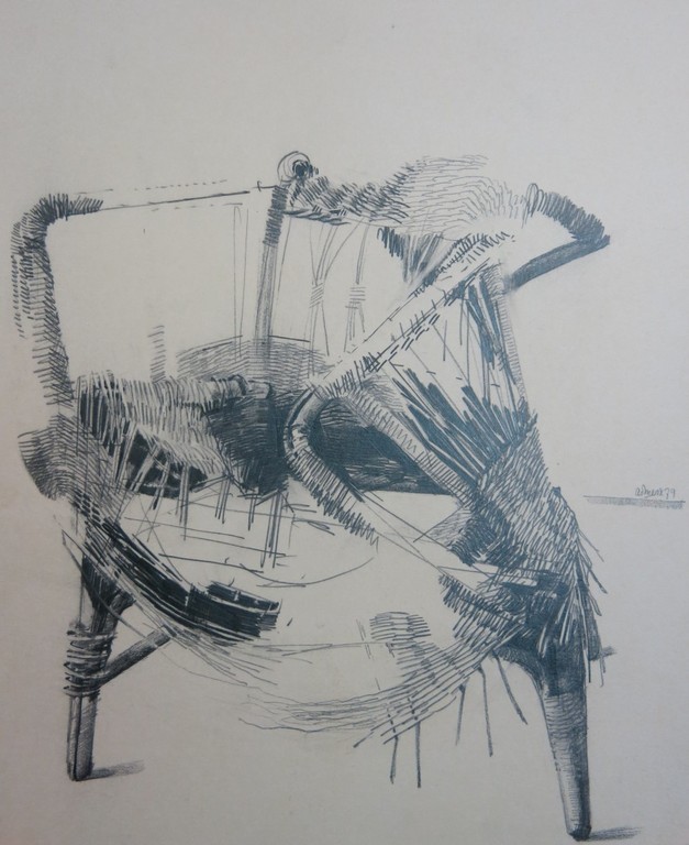 Ad Merx: Potloodtekening, Rieten stoel verkocht voor € 42!
