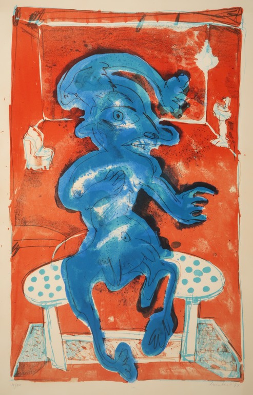 Lucebert: Litho, Blauw figuur verkocht voor € 380!