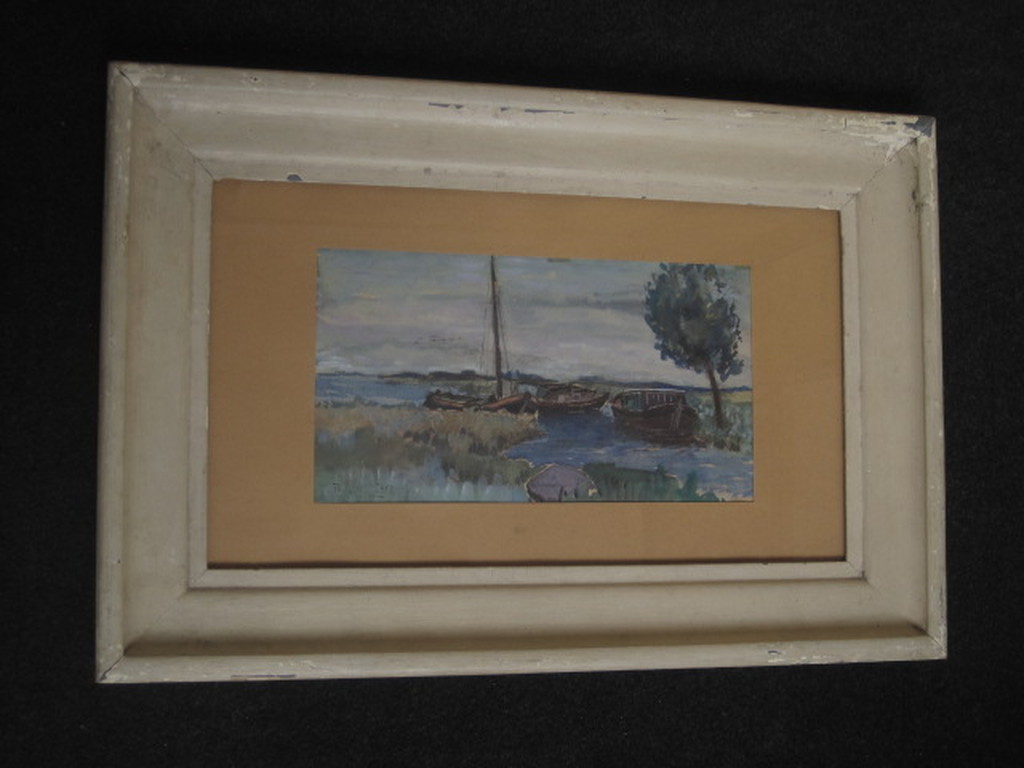 Stemmig aquarel "boten op plas" Paul Arntzenius 1883-1963 nabloei Haagse School  kopen? Bied vanaf 1!
