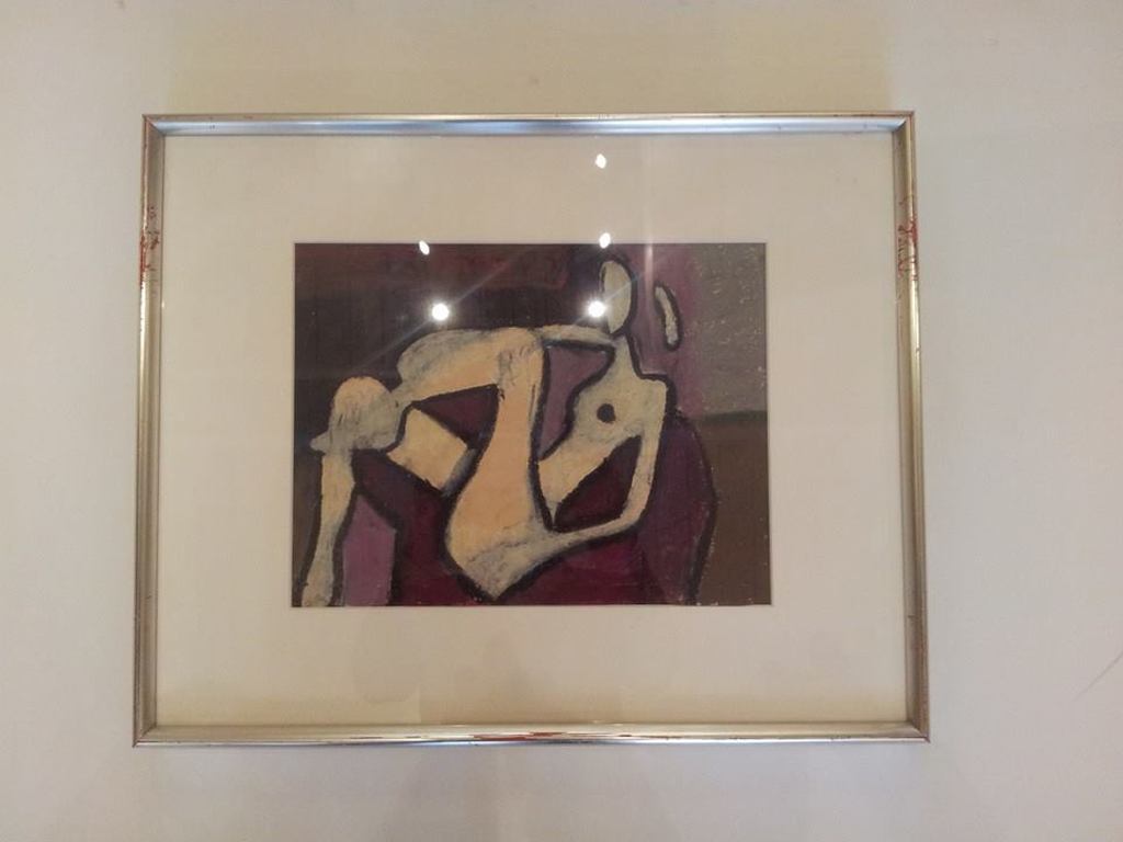 Ed Dukkers - 'Leunend naakt' - pastel op papier - Fraai gelijst ! verkocht voor € 105!