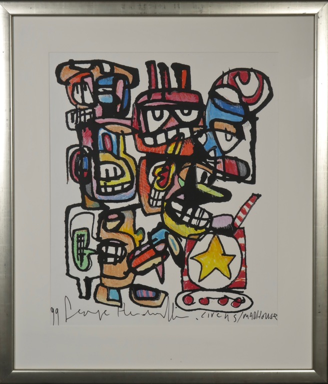 George Heidweiller: Gemengde techniek, Mad hours - Ingelijst verkocht voor € 100!